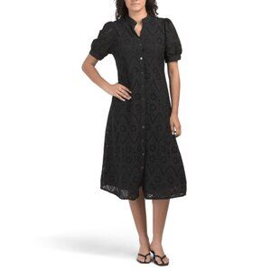 LA PICCOLA CREATIVA Black Made In Italy Short Sleeve Eyelet Midi Dress